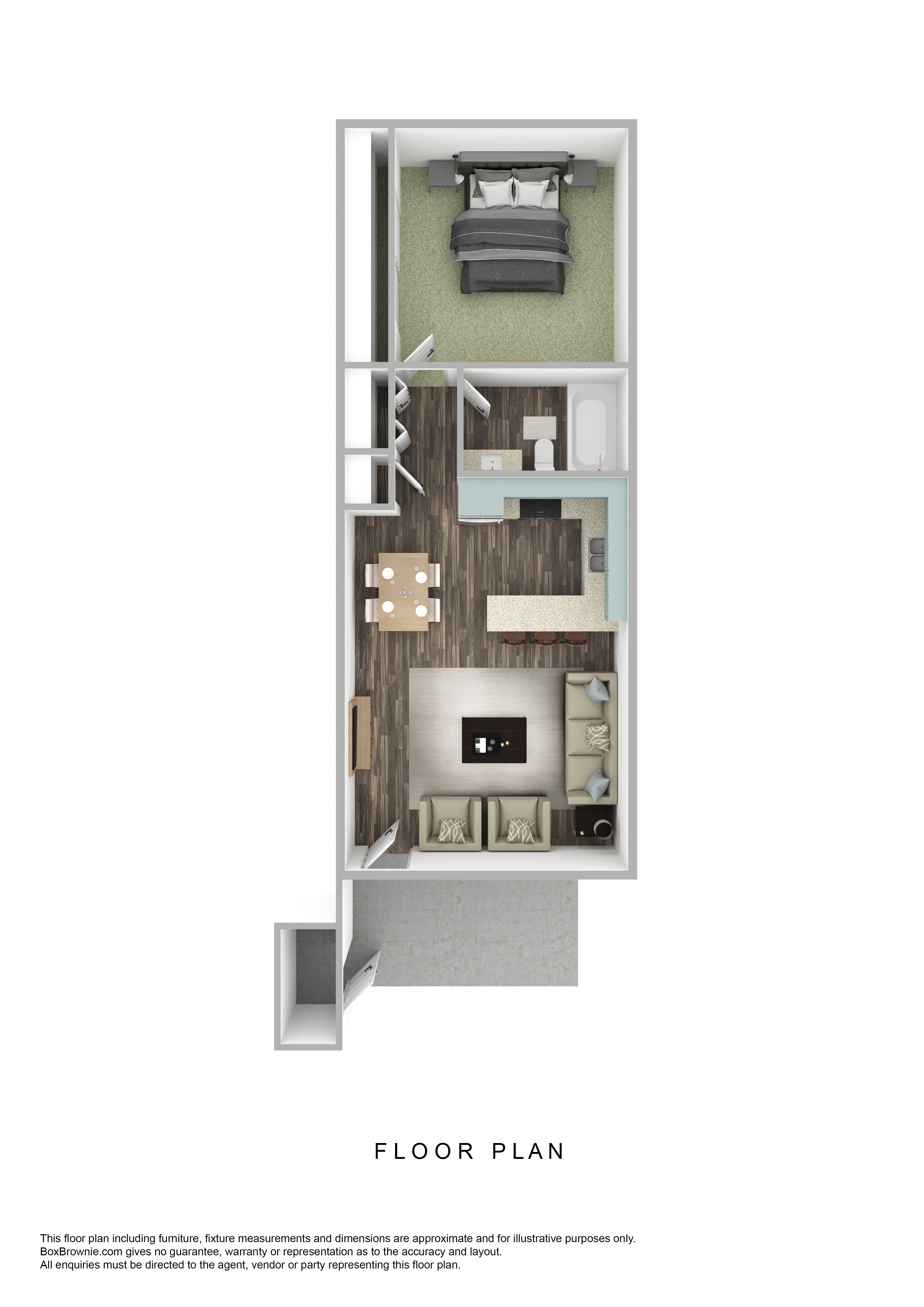 Floor plan for 1 bed, 1 bath, 675 sqft